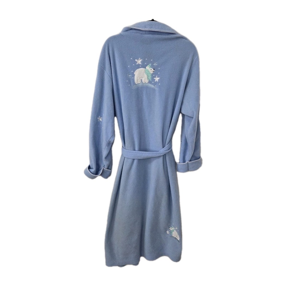 Delicates Plush Fleece‎ Bathrobe Blue Polar Bear Winter Robe XL Y2K Cozycore